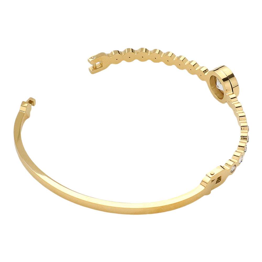 Stainless Steel Round CZ Stone Bezel Hinged Bangle Bracelet - Madeline Love - Flyclothing LLC