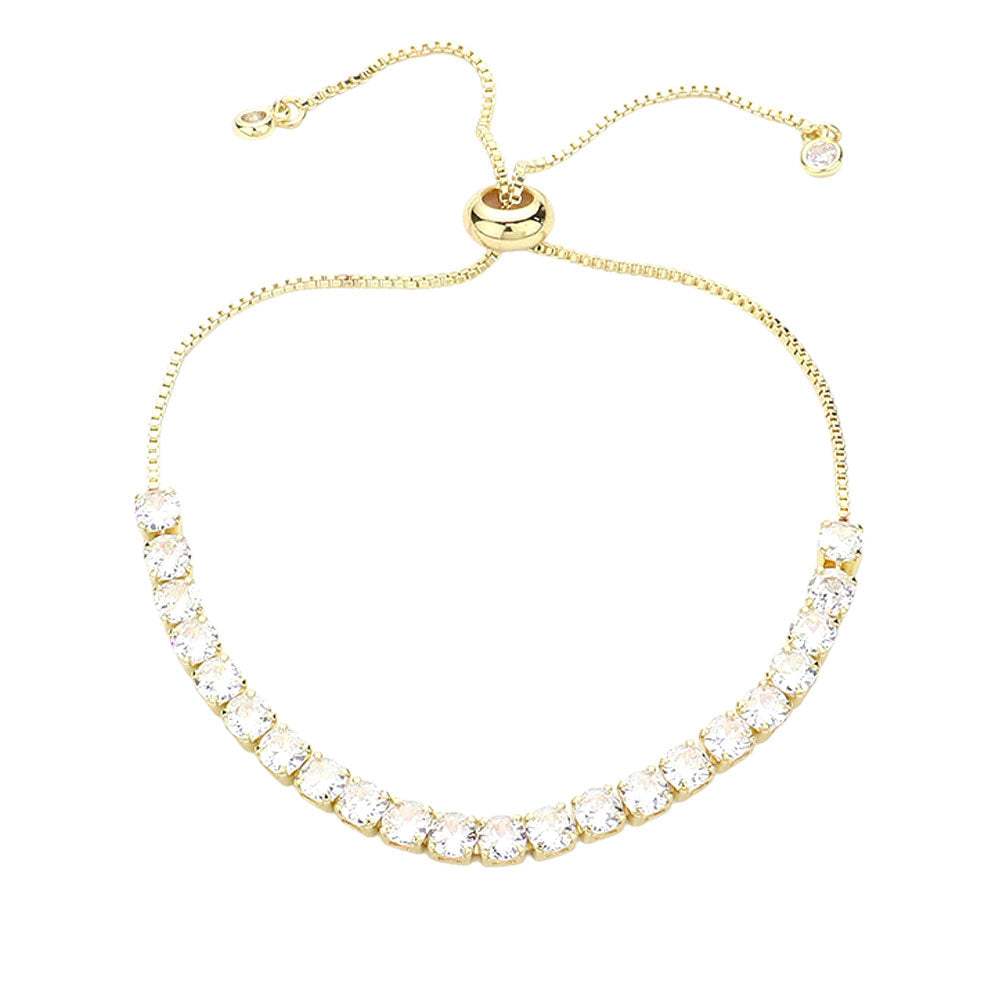 Stainless Steel CZ Stone Tennis Chain Pull Tie Adjustable Bracelet - Madeline Love - Flyclothing LLC