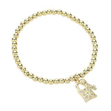 Stainless Steel Stone Paved Key and Lock Charm Stretch Ball Bracelet - Madeline Love - Flyclothing LLC