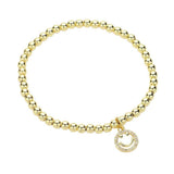 Stainless Steel Stone Paved Smile Emoji Charm Stretch Ball Bracelet - Madeline Love - Flyclothing LLC