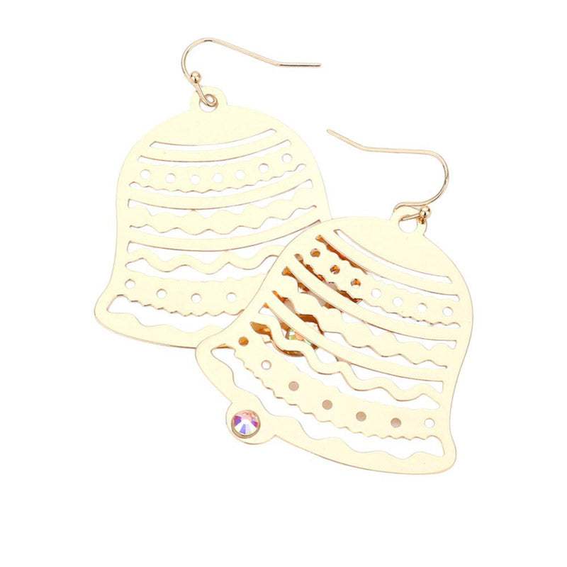 Stone Embellished Brass Metal Jingle Bell Dangle Earrings - Madeline Love - Flyclothing LLC