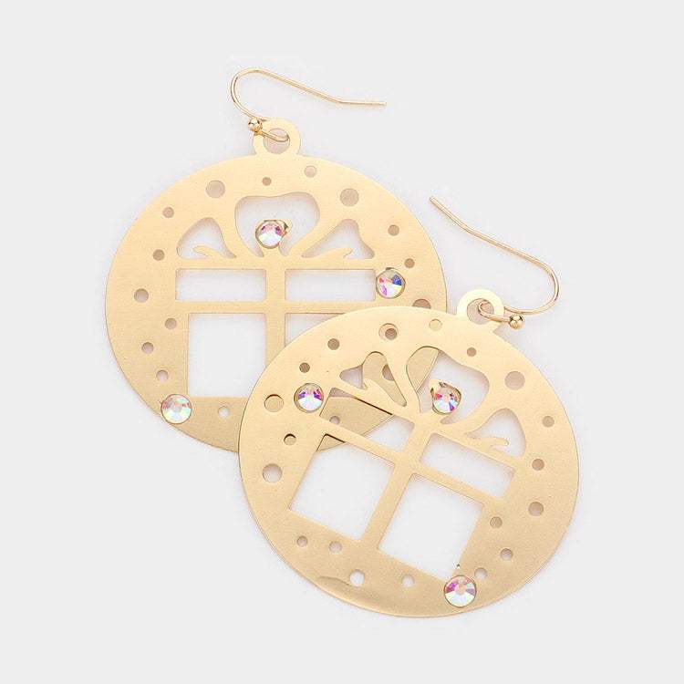 Stone Embellished Christmas Gift Brass Dangle Earrings - Madeline Love - Flyclothing LLC