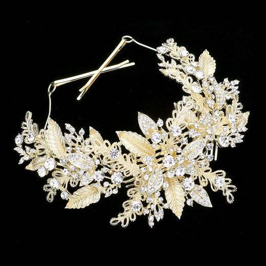 Stone Embellished Leaf Cluster Bun Wrap Headpiece - Madeline Love - Flyclothing LLC