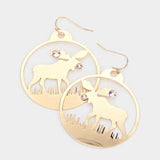 Stone Embellished Rudolph Accented Brass Dangle Earrings - Madeline Love - Flyclothing LLC