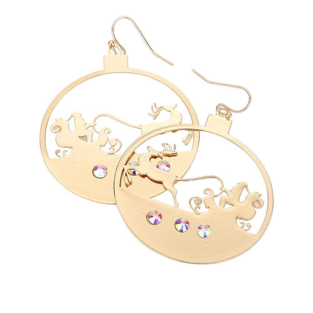 Stone Embellished Rudolph Accented Brass Dangle Earrings - Madeline Love - Flyclothing LLC