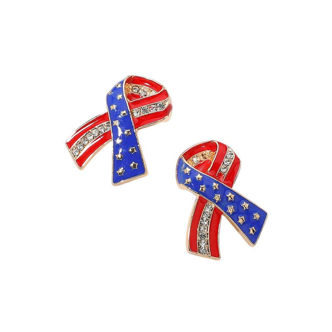 Stone Paved Enamel American USA Flag Bow Earrings - Madeline Love - Flyclothing LLC