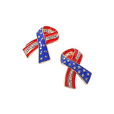 Stone Paved Enamel American USA Flag Bow Earrings - Madeline Love - Flyclothing LLC