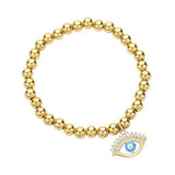 Stone Paved Enamel Evil Eye Charm Stainless Steel Bubble Stretch Bracelet - Madeline Love - Flyclothing LLC