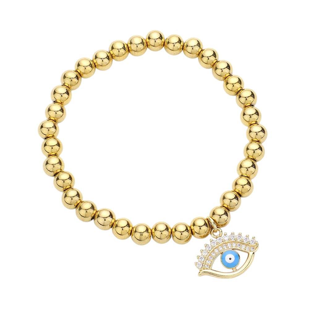 Stone Paved Enamel Evil Eye Charm Stainless Steel Bubble Stretch Bracelet - Madeline Love - Flyclothing LLC