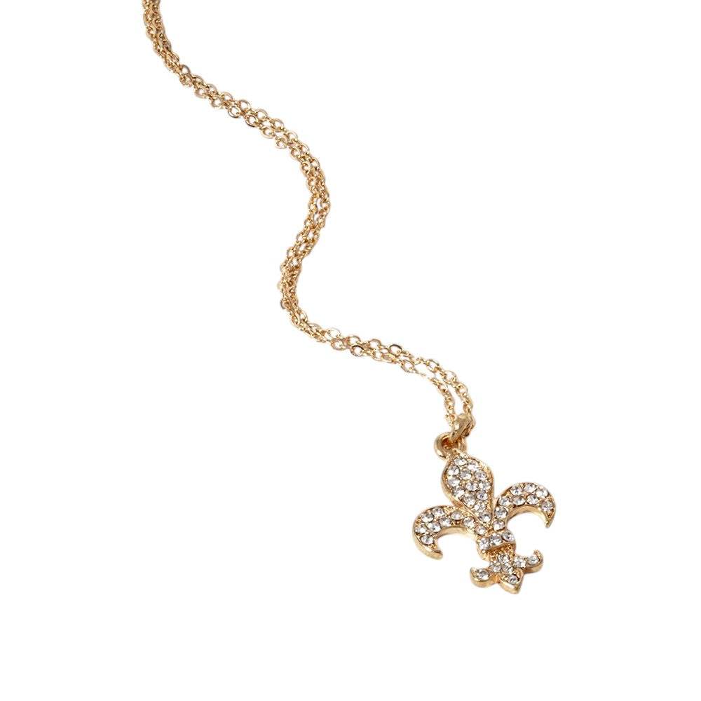 Stone Paved Fleur de Lis Pendant Necklace - Madeline Love - Flyclothing LLC