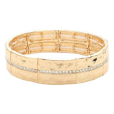 Stone Paved Line Center Pointed Hammered Metal Stretch Bracelet - Madeline Love - Flyclothing LLC