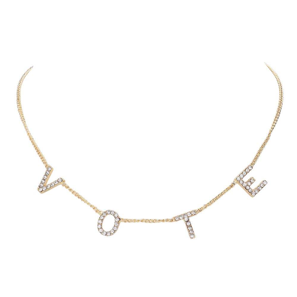 Stone Paved VOTE Initial Message Station Necklace - Madeline Love - Flyclothing LLC