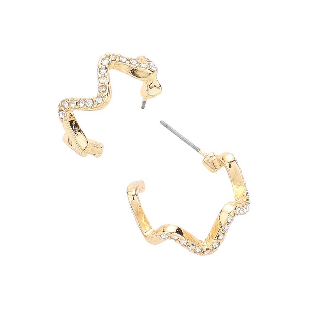 Stone Paved Wavy Metal Hoop Earrings - Madeline Love - Flyclothing LLC