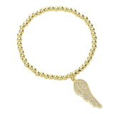 Stone Paved Wing Charm Stainless Steel Beaded Stretch Bracelet - Madeline Love - Flyclothing LLC