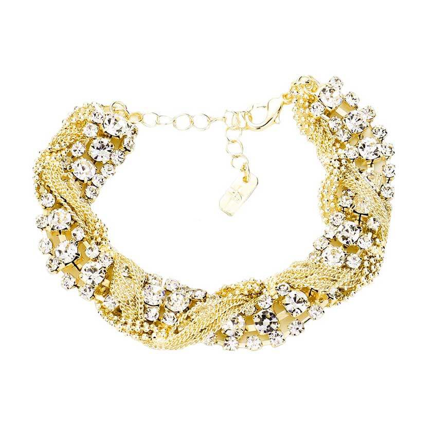 Tangled Chain Crystal Rhinestone Evening Bracelet - Madeline Love - Flyclothing LLC