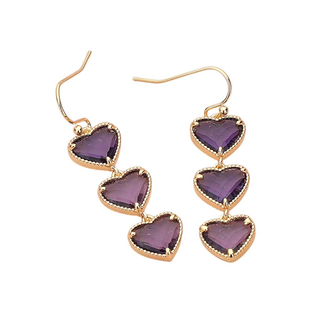 Triple Heart Stone Cluster Link Dropdown Dangle Earrings - Madeline Love - Flyclothing LLC