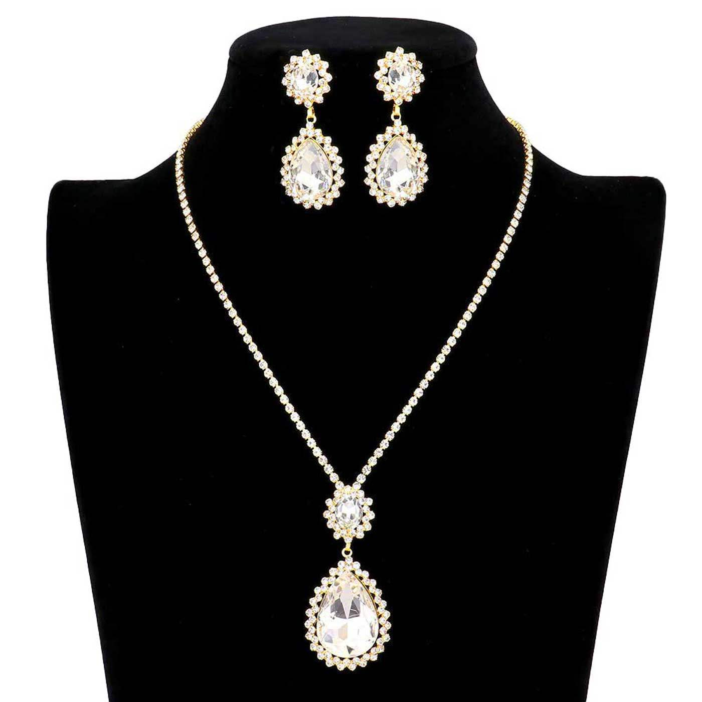 Teardrop Accented Rhinestone Necklace - Madeline Love - Flyclothing LLC