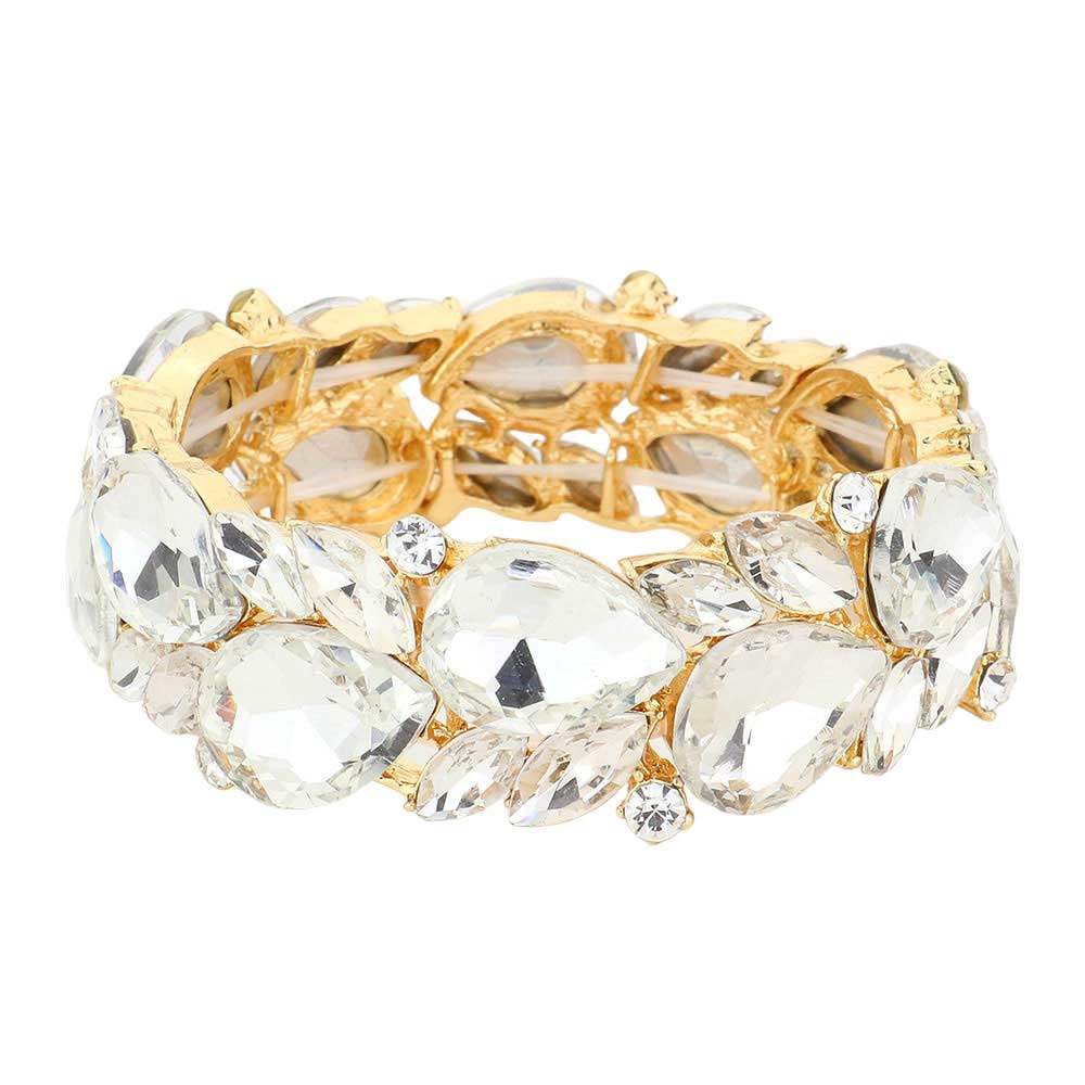 Teardrop Cluster Marquise Stone Stretch Evening Bracelet - Madeline Love - Flyclothing LLC