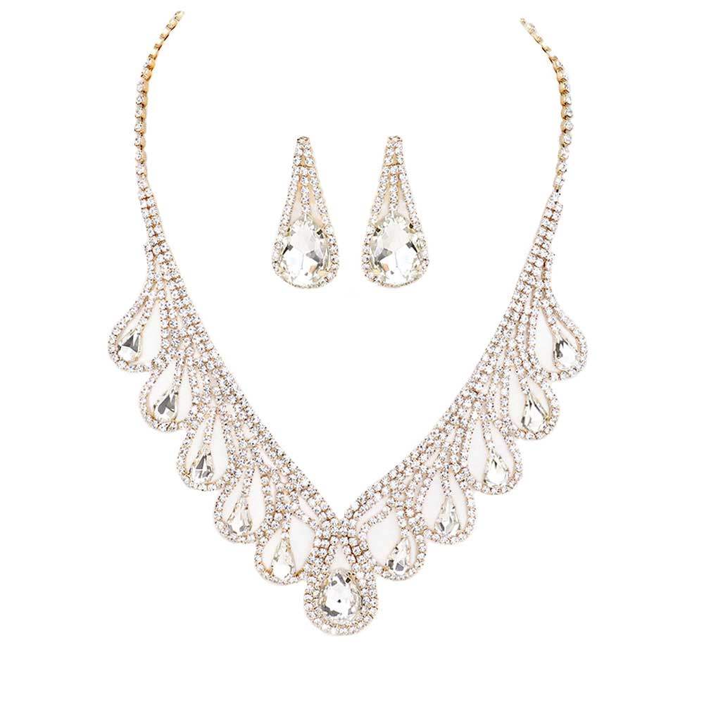Teardrop Crystal Rhinestone Collar Necklace - Madeline Love - Flyclothing LLC