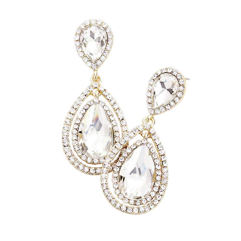 Teardrop Crystal Rhinestone Dangle Evening Earrings - Madeline Love - Flyclothing LLC