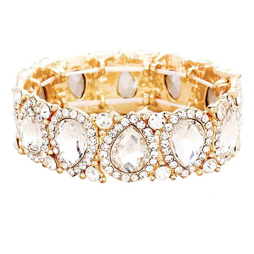 Teardrop Rhinestone Trim Stretch Evening Bracelet - Madeline Love - Flyclothing LLC