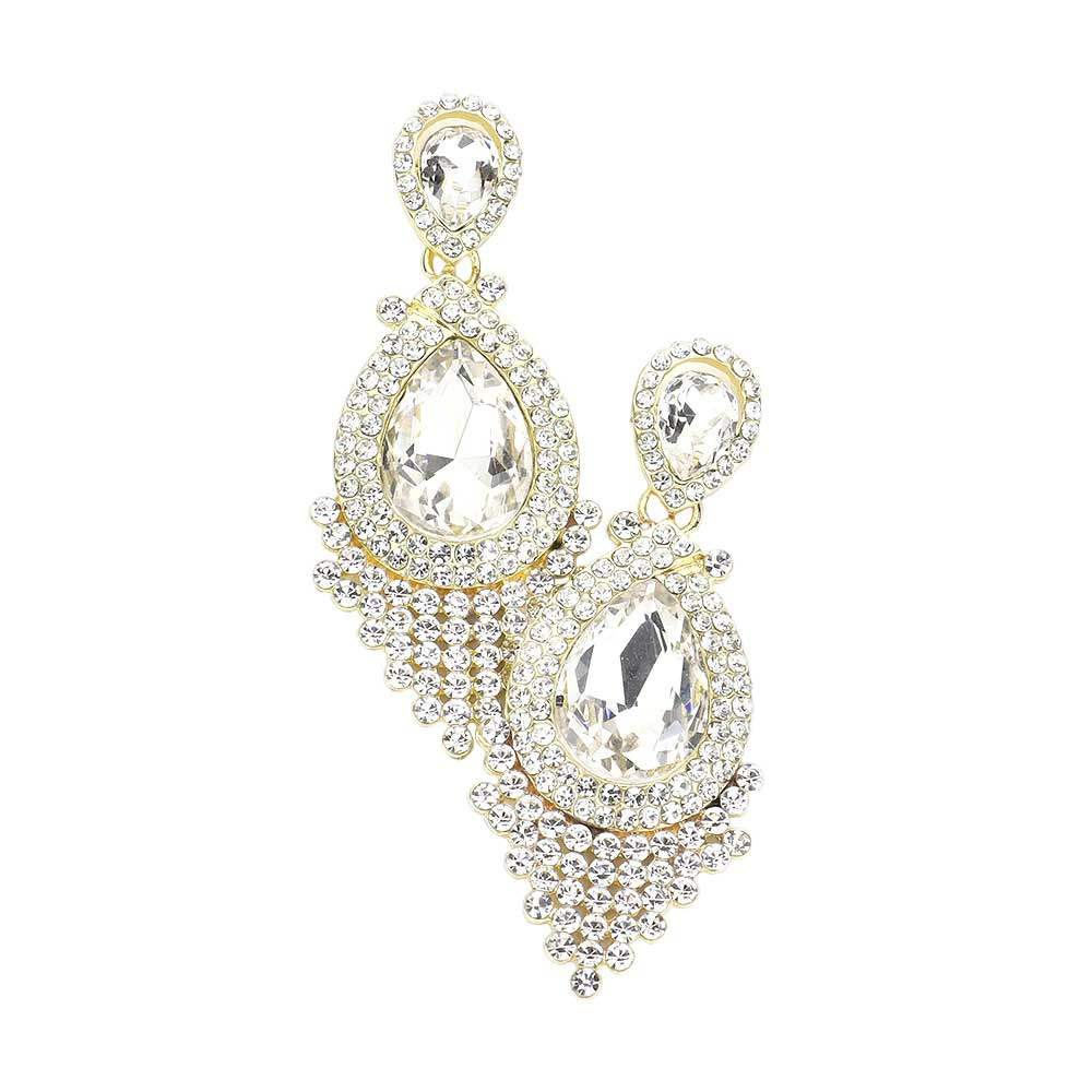 Teardrop Stone Accented Dangle Evening Earrings - Madeline Love - Flyclothing LLC