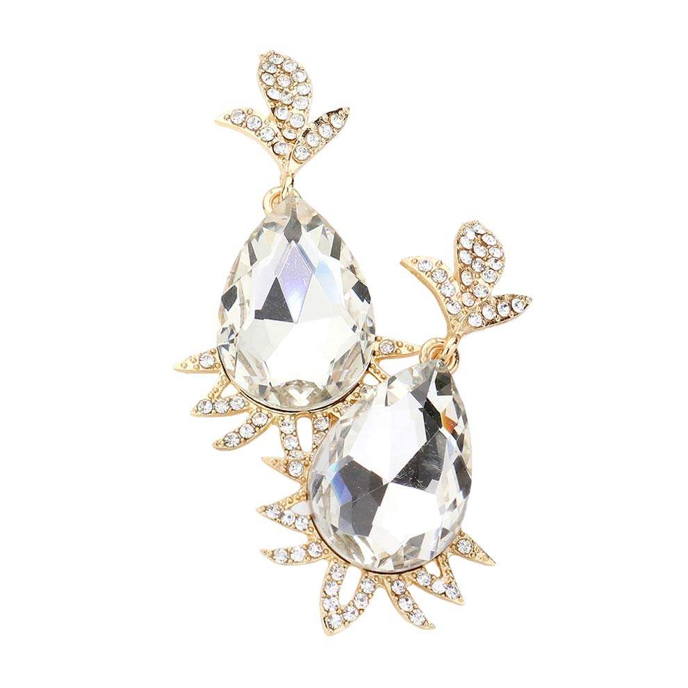 Teardrop Stone Accented Dangle Evening Earrings - Madeline Love - Flyclothing LLC