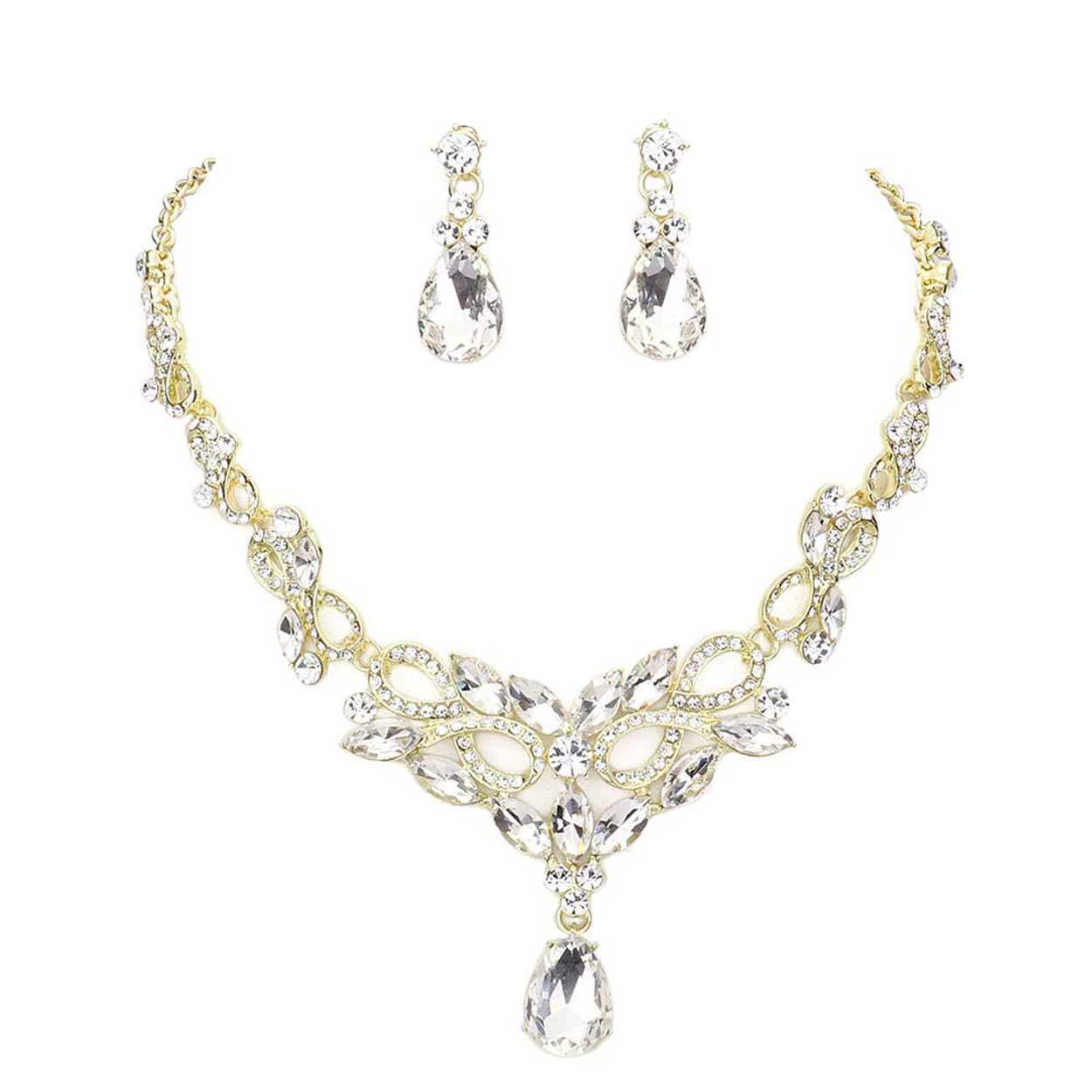 Teardrop Stone Accented Evening Necklace - Madeline Love - Flyclothing LLC