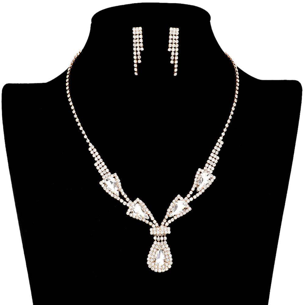 Teardrop Stone Accented Rhinestone Jewelry Set - Madeline Love - Flyclothing LLC