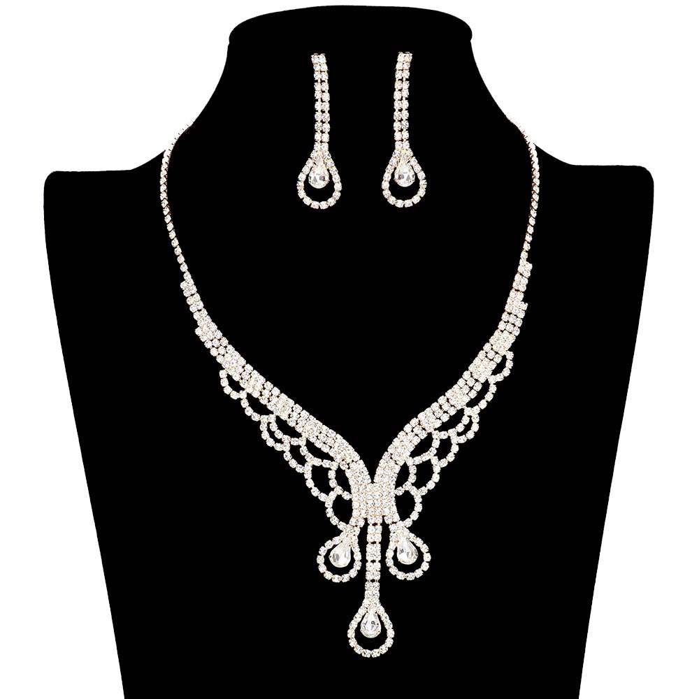 Teardrop Stone Accented Rhinestone Jewelry Set - Madeline Love - Flyclothing LLC