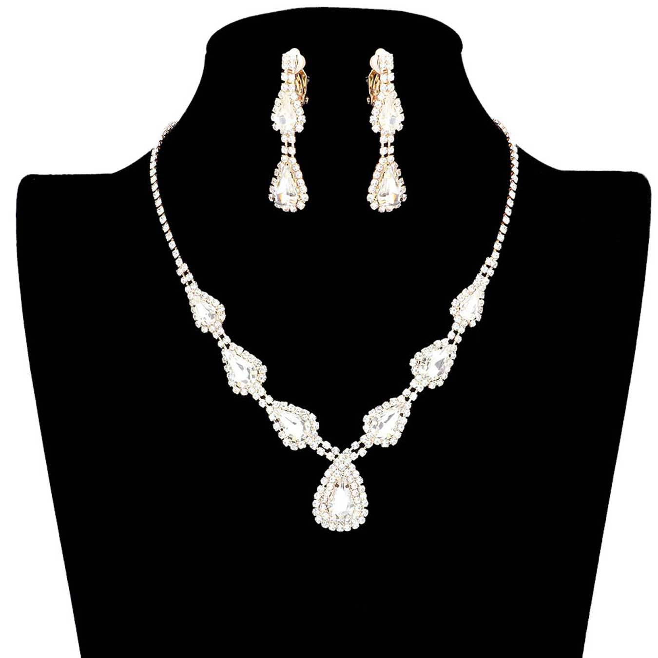 Teardrop Stone Accented Rhinestone Pave Necklace - Madeline Love - Flyclothing LLC