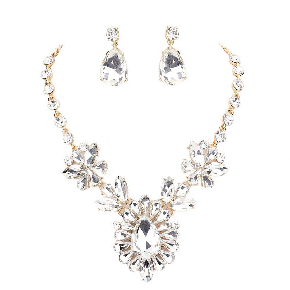 Teardrop Stone Cluster Evening Necklace - Madeline Love - Flyclothing LLC