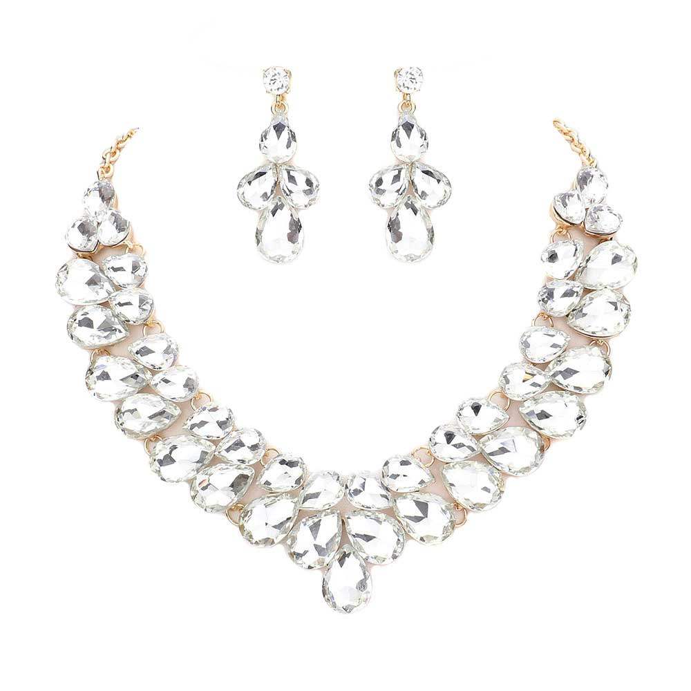 Teardrop Stone Cluster Evening Necklace - Madeline Love - Flyclothing LLC