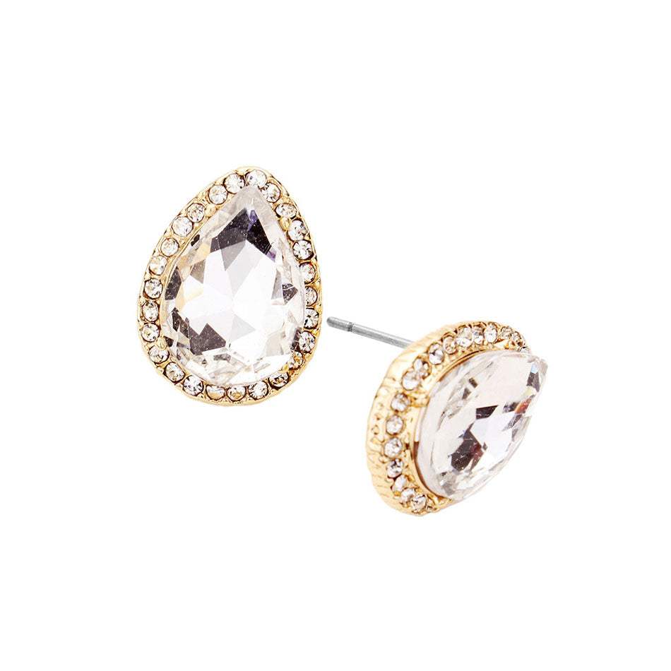 Teardrop Stone Evening Stud Earrings - Madeline Love - Flyclothing LLC