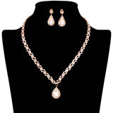 Teardrop Stone Pendant Accented Rhinestone Pave Necklace - Madeline Love - Flyclothing LLC