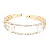 Trendy Pearl Accented Split Rhinestone Cuff Evening Bracelet - Madeline Love - Flyclothing LLC