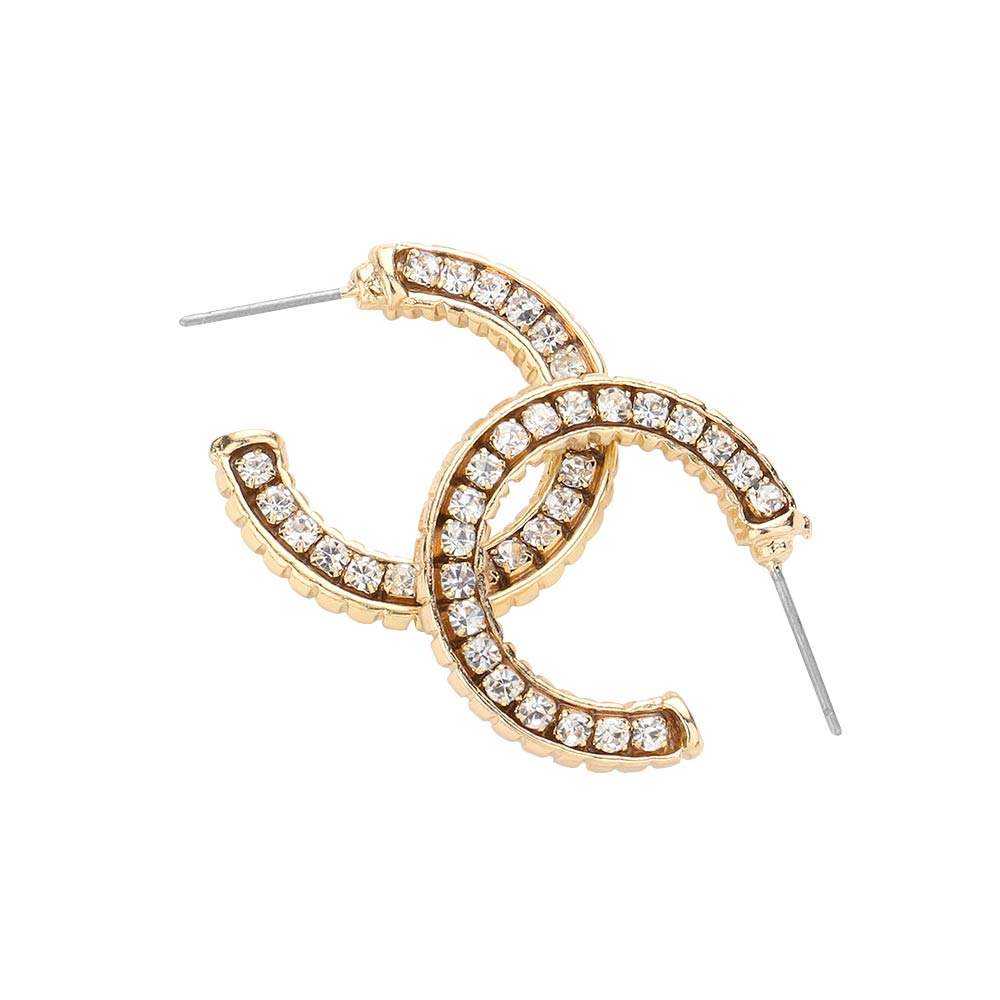 Rhinestone Embellished Metal Hoop Earrings - Madeline Love - Flyclothing LLC