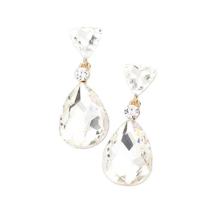 Triangle Round Teardrop Stone Link Dangle Evening Earrings - Madeline Love - Flyclothing LLC
