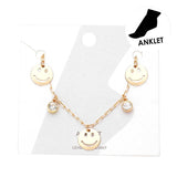 Triple Metal Smile Double Round Stone Station Anklet - Madeline Love - Flyclothing LLC