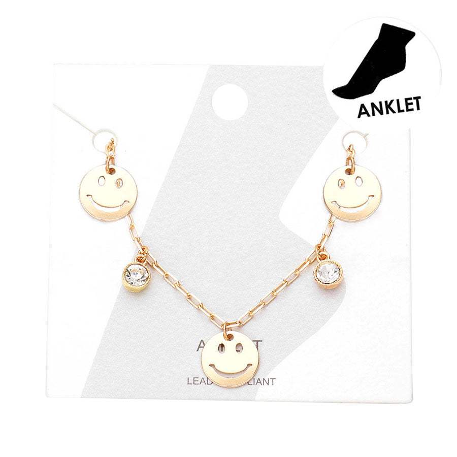 Triple Metal Smile Double Round Stone Station Anklet - Madeline Love - Flyclothing LLC