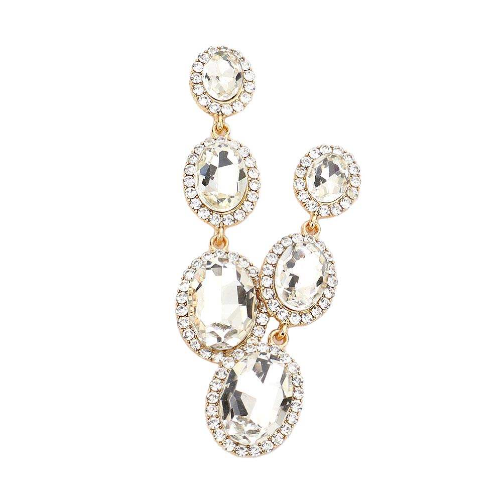 Triple Oval Glass Stone Drop Down Dangle Evening Earrings - Madeline Love - Flyclothing LLC