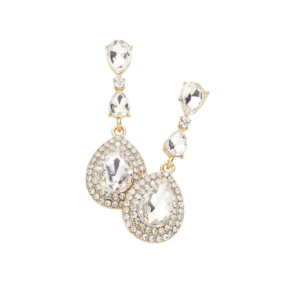 Triple Teardrop Stone Link Dangle Evening Earrings - Madeline Love - Flyclothing LLC