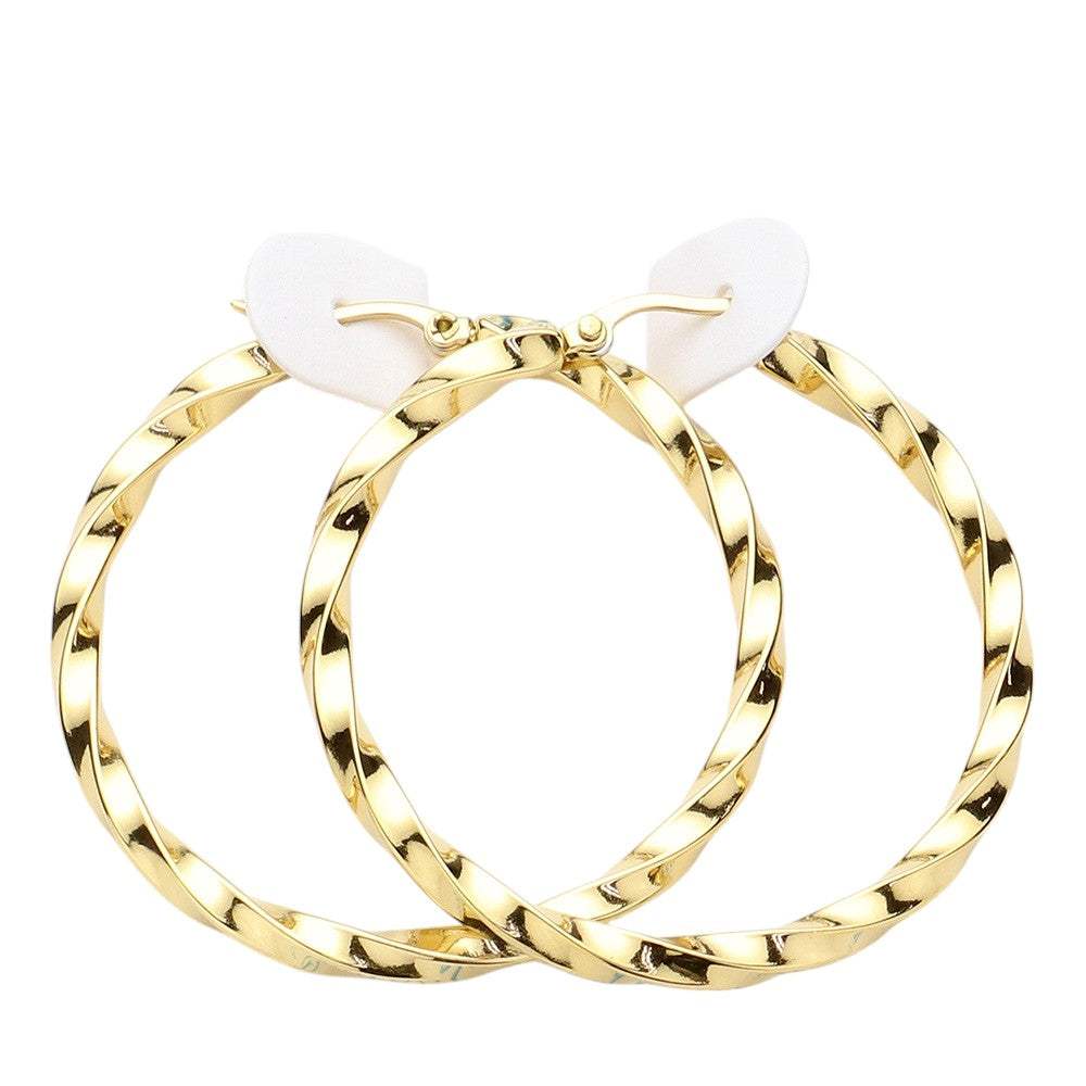 Twisted Stainless Steel Hoop Pin Catch Earrings - Madeline Love - Flyclothing LLC