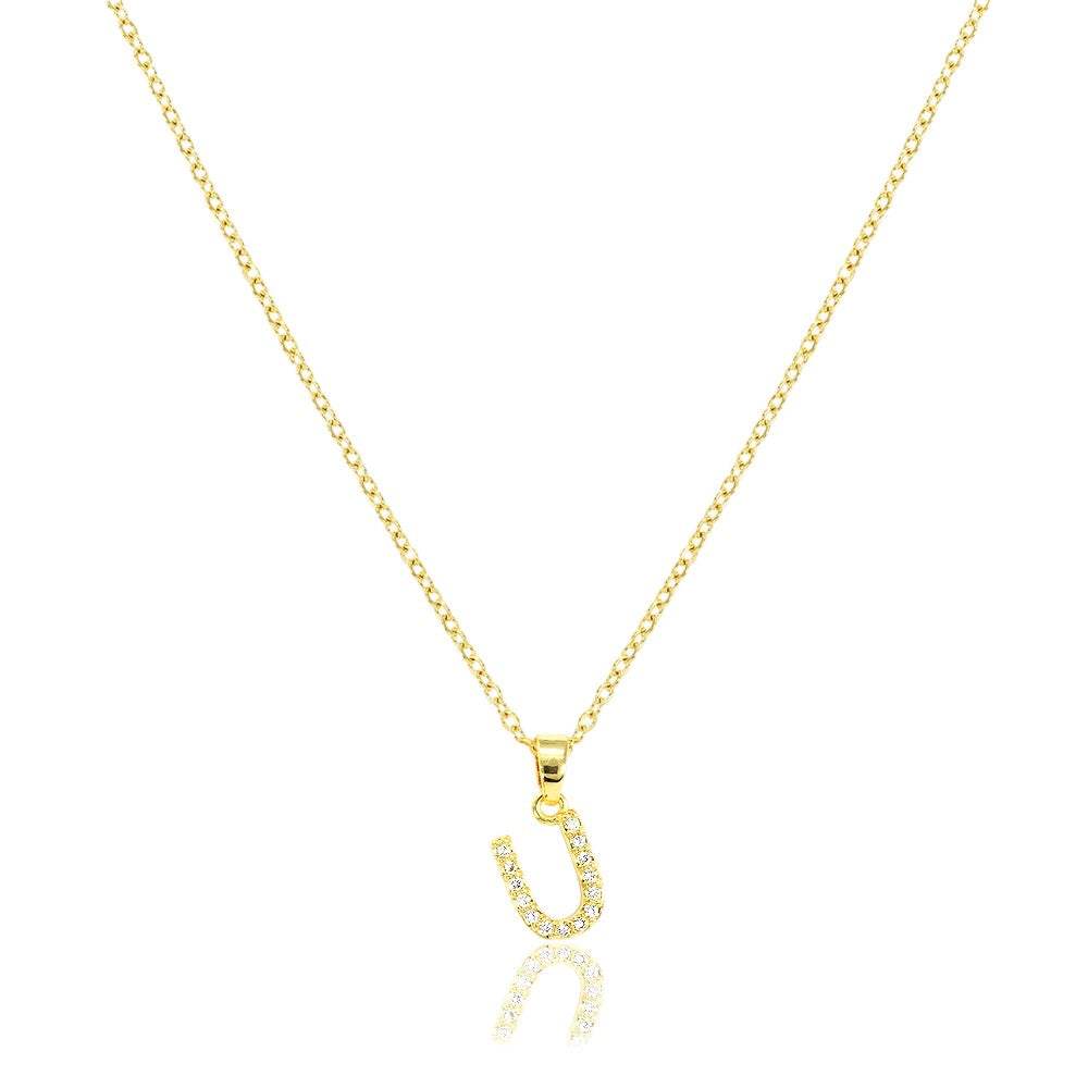 U Stainless Steel CZ Stone Paved Monogram Pendant Necklace - Madeline Love - Flyclothing LLC