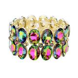 Glass Crystal Oval Stone Cluster Stretch Bracelet - Madeline Love - Flyclothing LLC