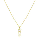 W Stainless Steel CZ Stone Paved Monogram Pendant Necklace - Madeline Love - Flyclothing LLC