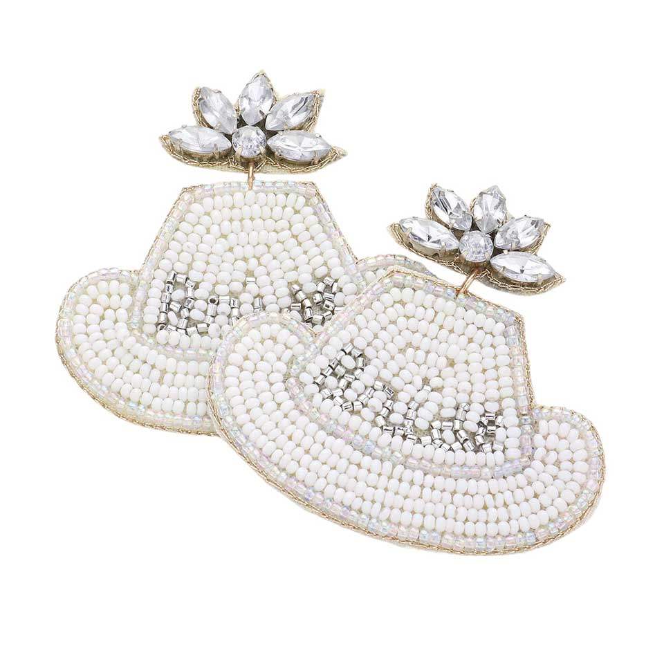 Bridal Message Beaded Cowboy Hat Earrings - Madeline Love - Flyclothing LLC