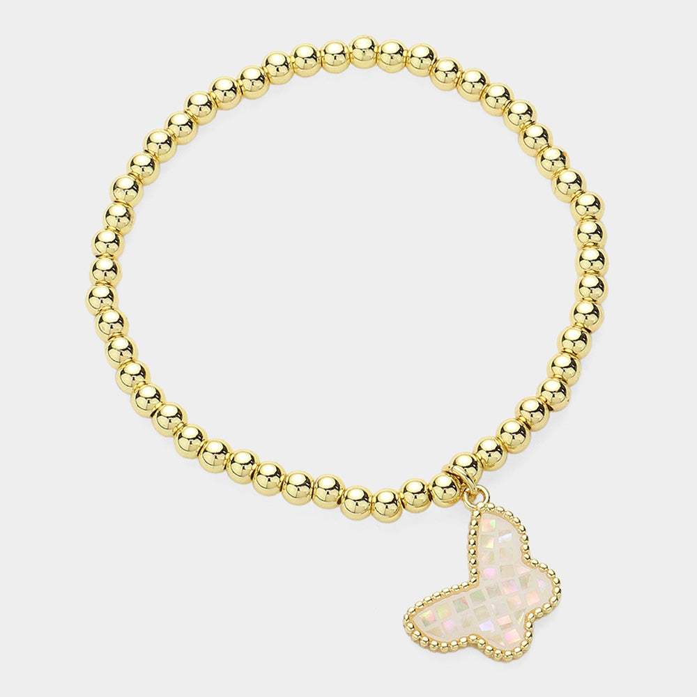Butterfly Charm Pointed Stainless Steel Ball Beaded Bracelet - Madeline Love - Flyclothing LLC