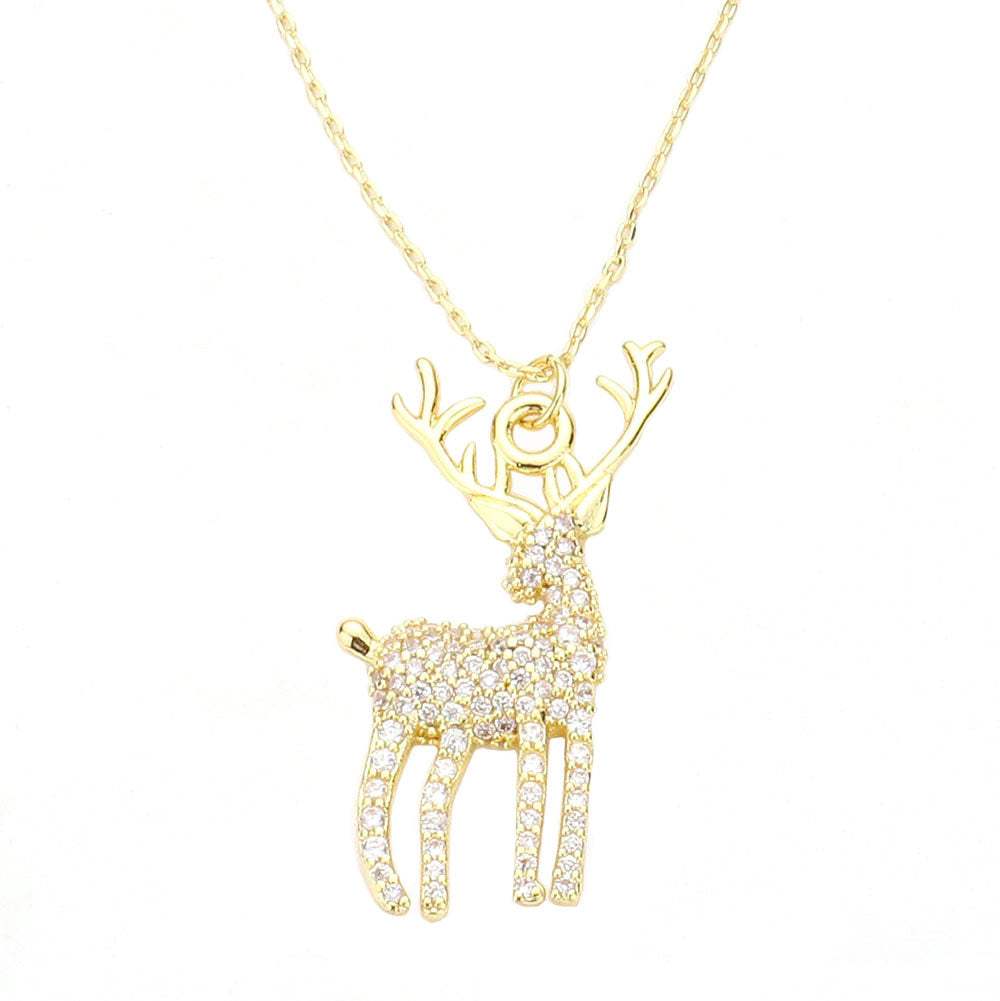 White Gold Dipped CZ Reindeer Pendant Necklace - Madeline Love - Flyclothing LLC