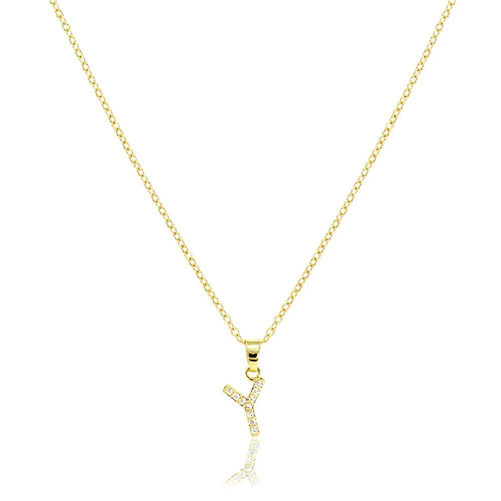 Y-Stainless Steel CZ Stone Paved Monogram Pendant Necklace - Madeline Love - Flyclothing LLC